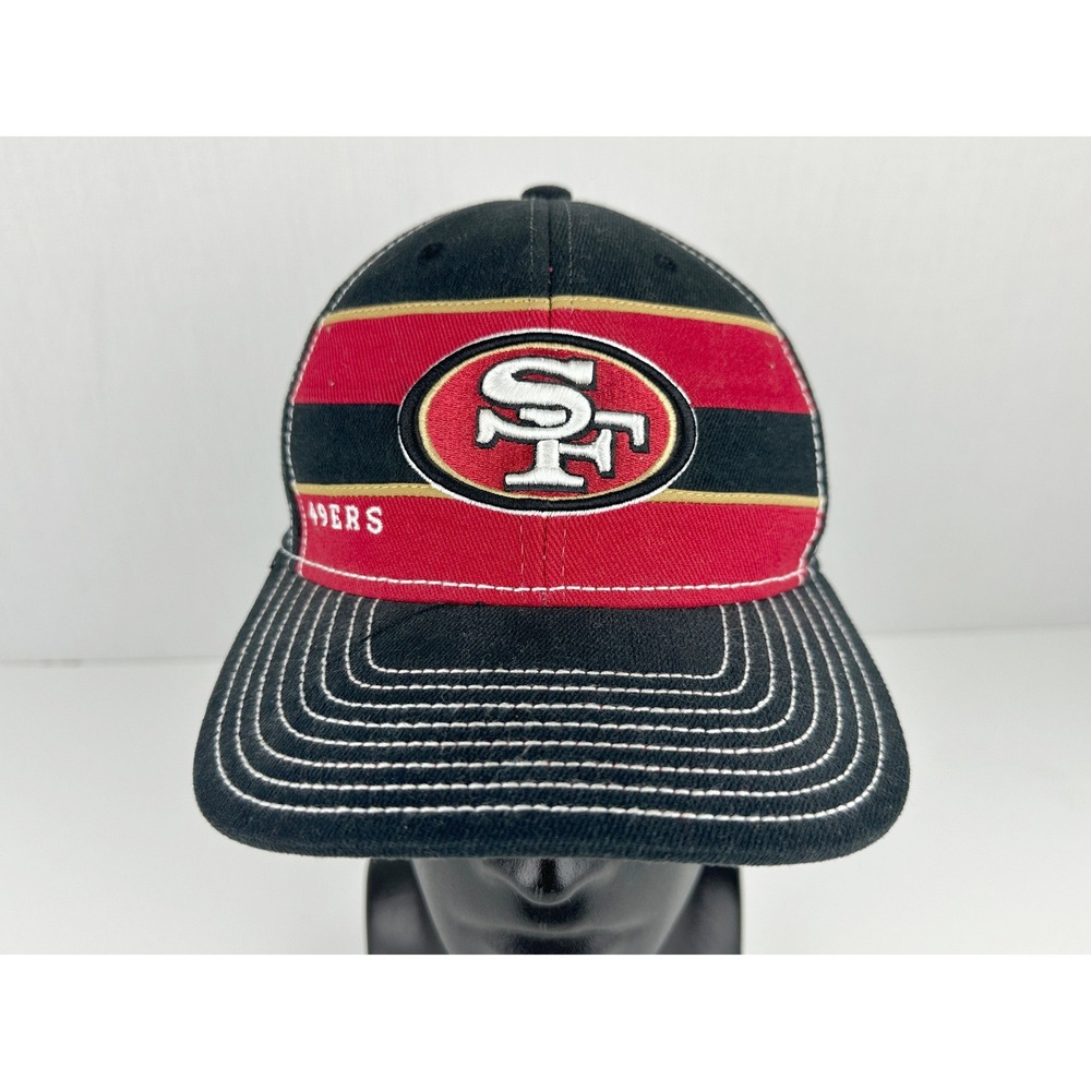 Reebok San Francisco 49ers NFL Fitted Hat Black Red L/XL Contrast Stitch Striped